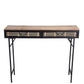 Benzara BM216842 Black and Brown Wooden Top Metal Frame Accent Table With 2 Slatted Doors,