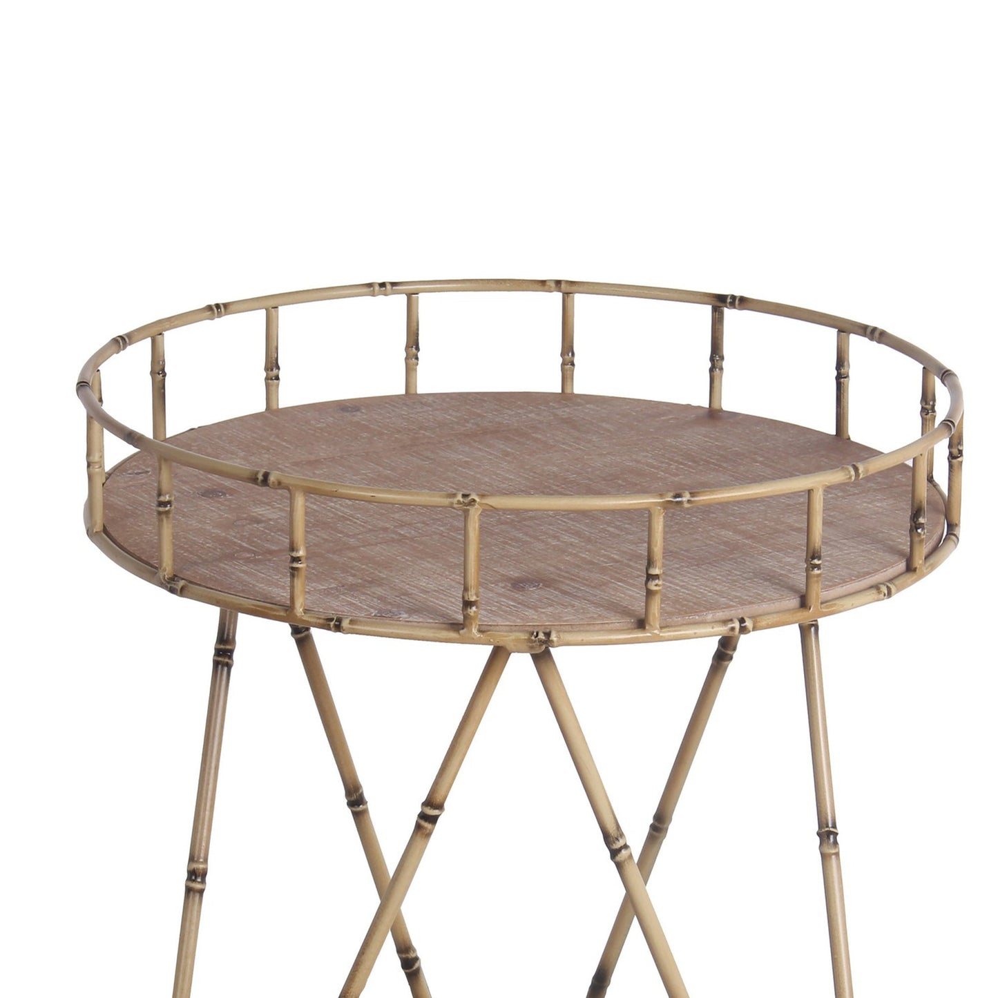 Benzara BM217031 Brown Rail Top Accent Table With Bamboo Hairpin Legs