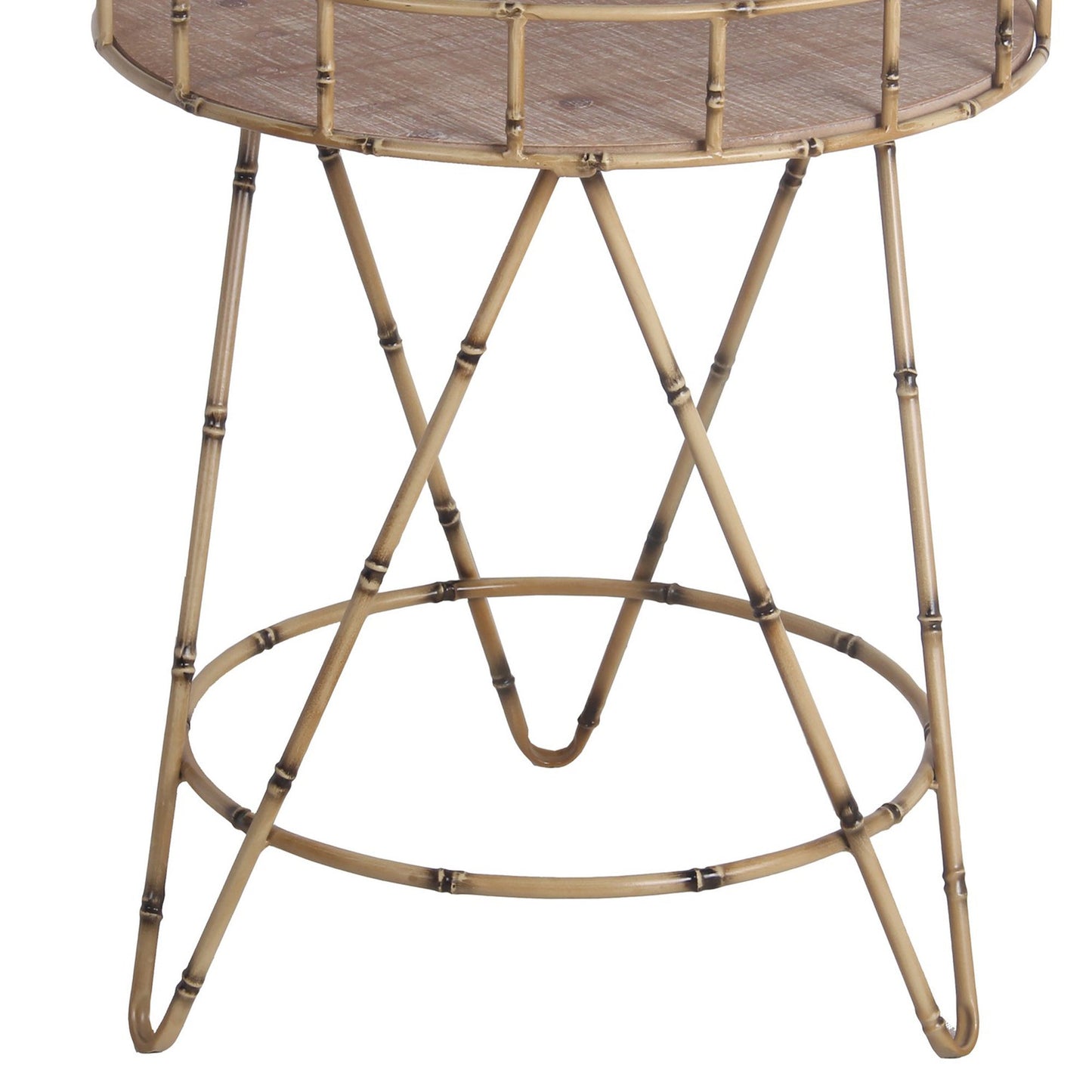 Benzara BM217031 Brown Rail Top Accent Table With Bamboo Hairpin Legs