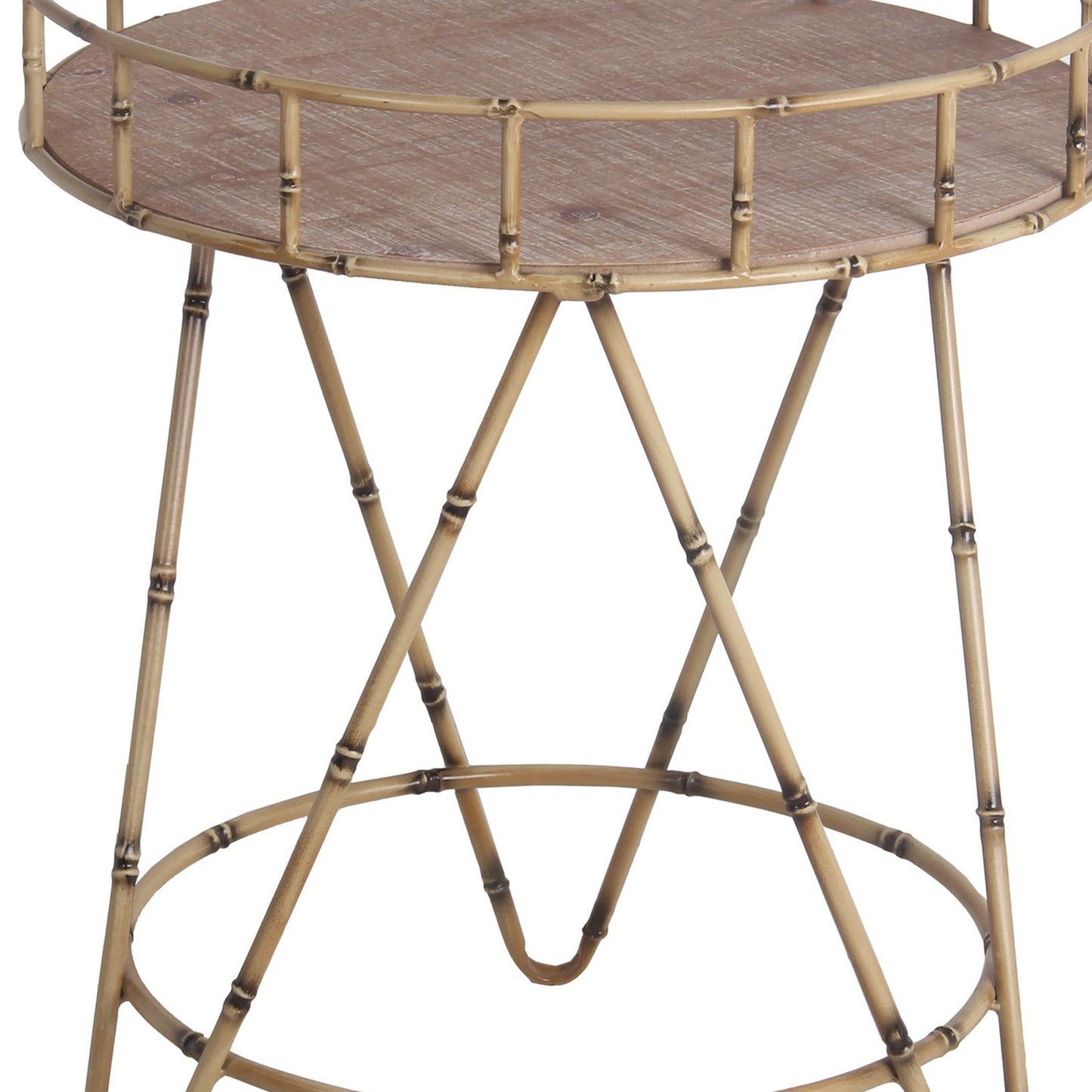 Benzara BM217031 Brown Rail Top Accent Table With Bamboo Hairpin Legs