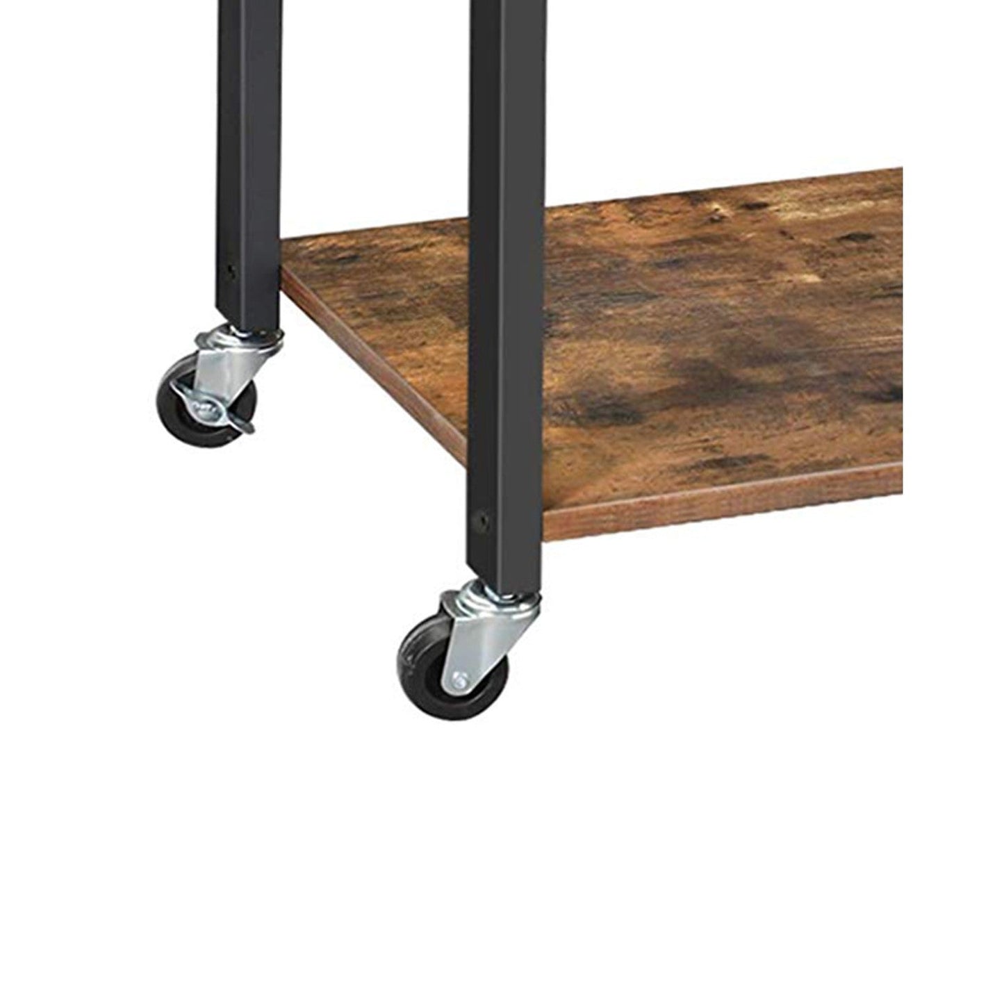 Benzara BM217096 Rustic Brown and Black 3-Tier Wood and Metal Kitchen Cart With Casters