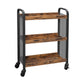 Benzara BM217103 Brown and Black 3-Tier Wood and Metal Kitchen Cart With Mesh Side Panel