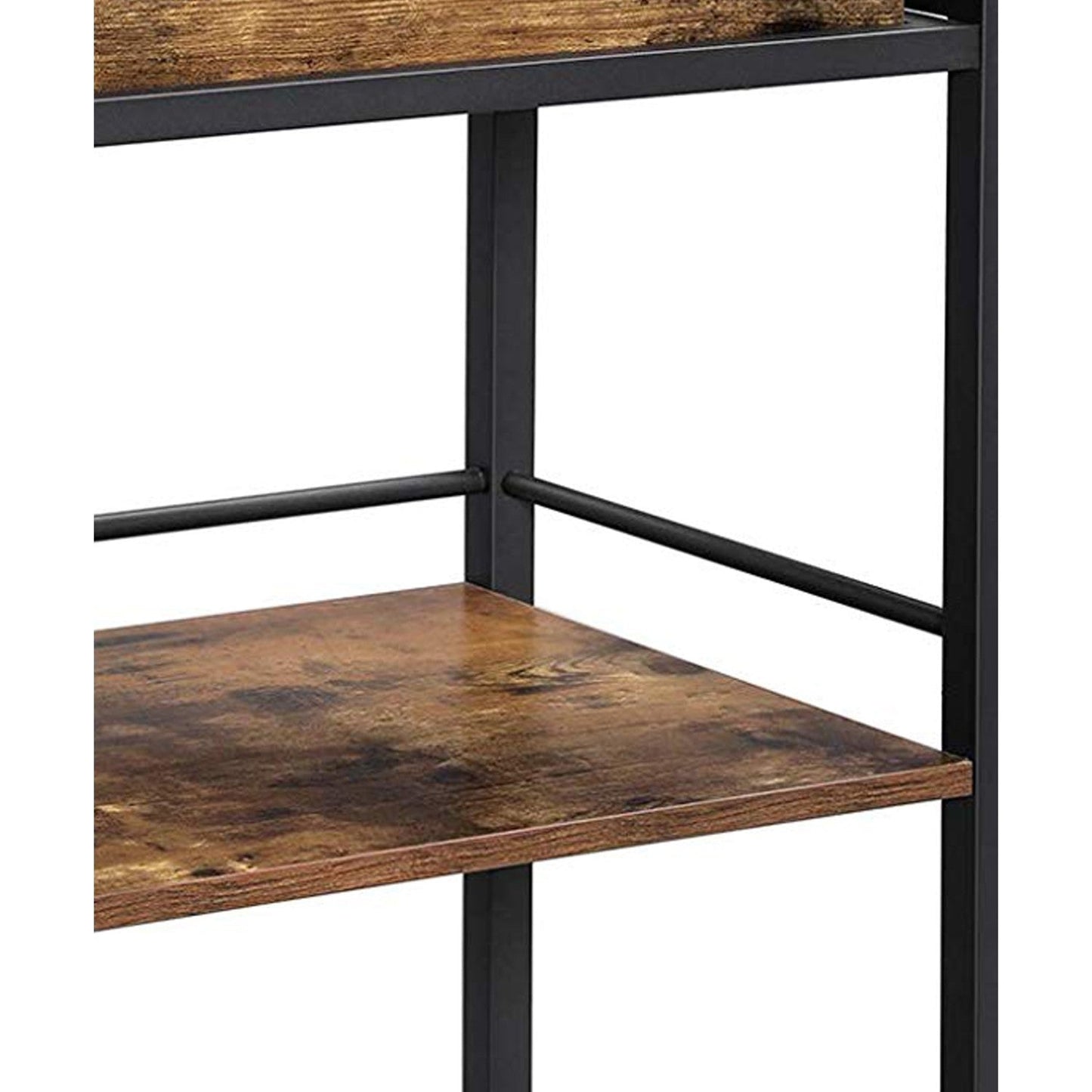 Benzara BM217112 Brown and Black Tray Top Wooden Kitchen Cart With 2 Shelves and Casters