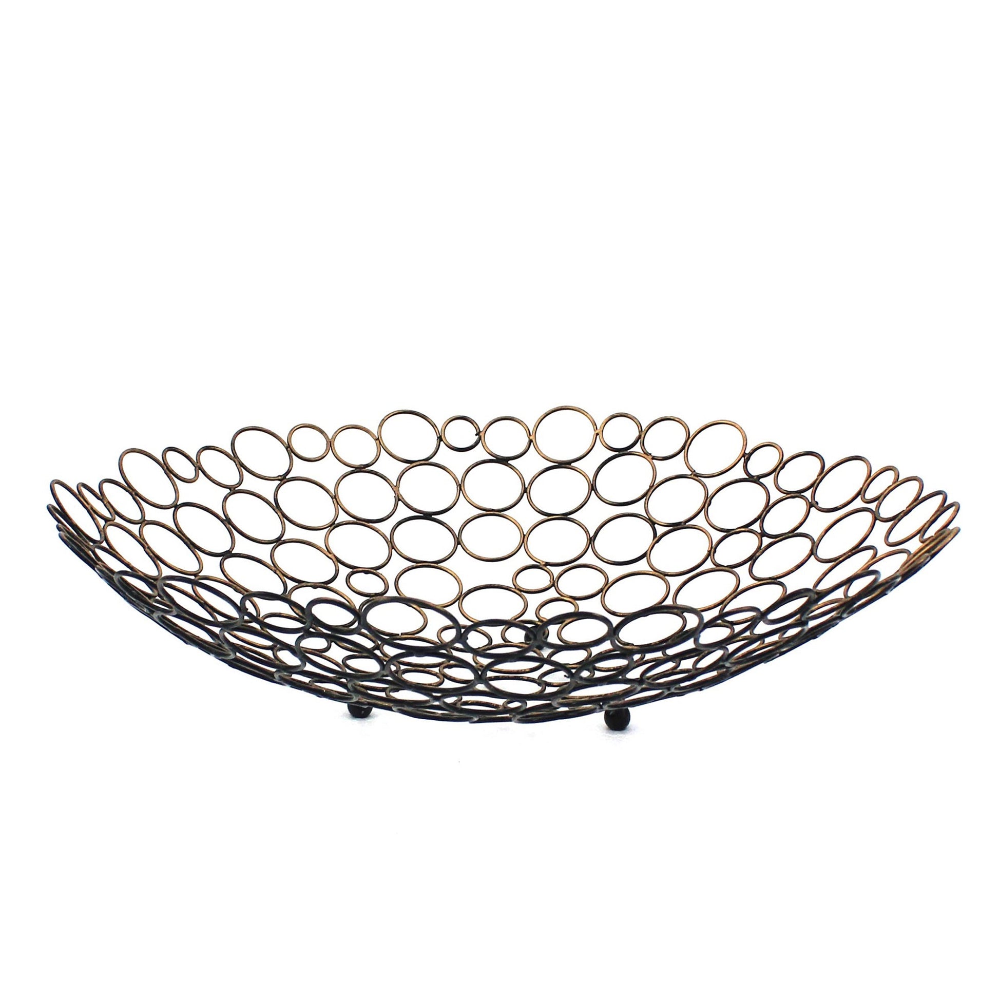 Benzara BM217289 Gold and Black Decorative Metal Tray With Mesh Design and Ball Support