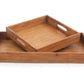 Benzara BM217293 Brown Rectangular Wooden Serving Tray With Cut Out Handles, Set of 2