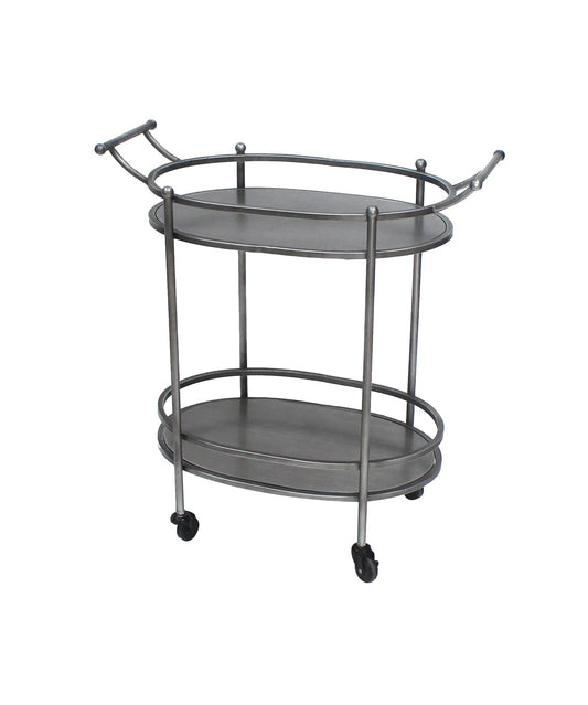 Benzara BM217301 Gray and Black Oval Metal Frame Service Cart With Casters