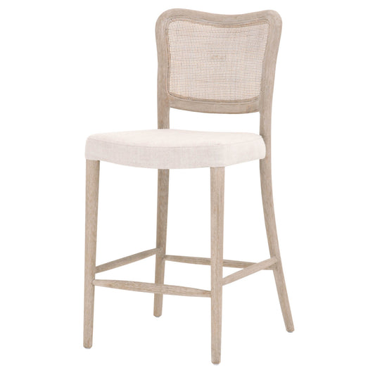 Benzara BM217351 Beige Cane Back Wooden Frame Counter Stool With Padded Seat