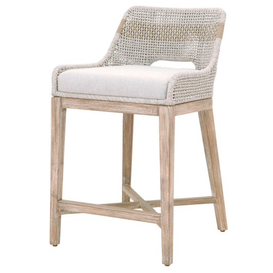 Benzara BM217392 Light Gray Interwoven Rope Counter Stool With Stretcher and Cross Support