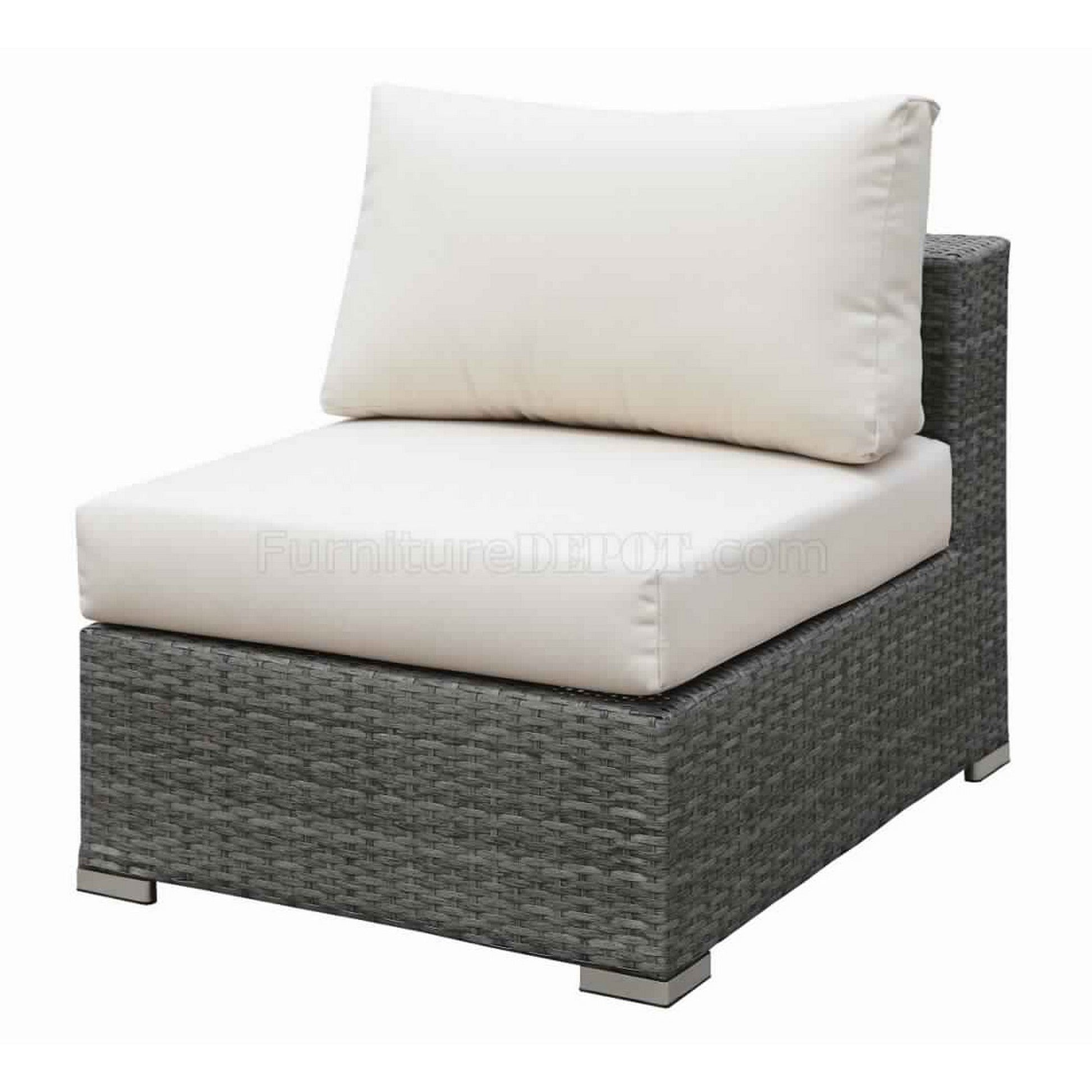 Benzara BM217525 Gray and Off White Woven Wicker and Fabric Upholstered Armless Chair