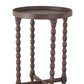 Benzara BM217915 Brown Wooden Round Accent Table With Tray Top and Beaded Turned Legs