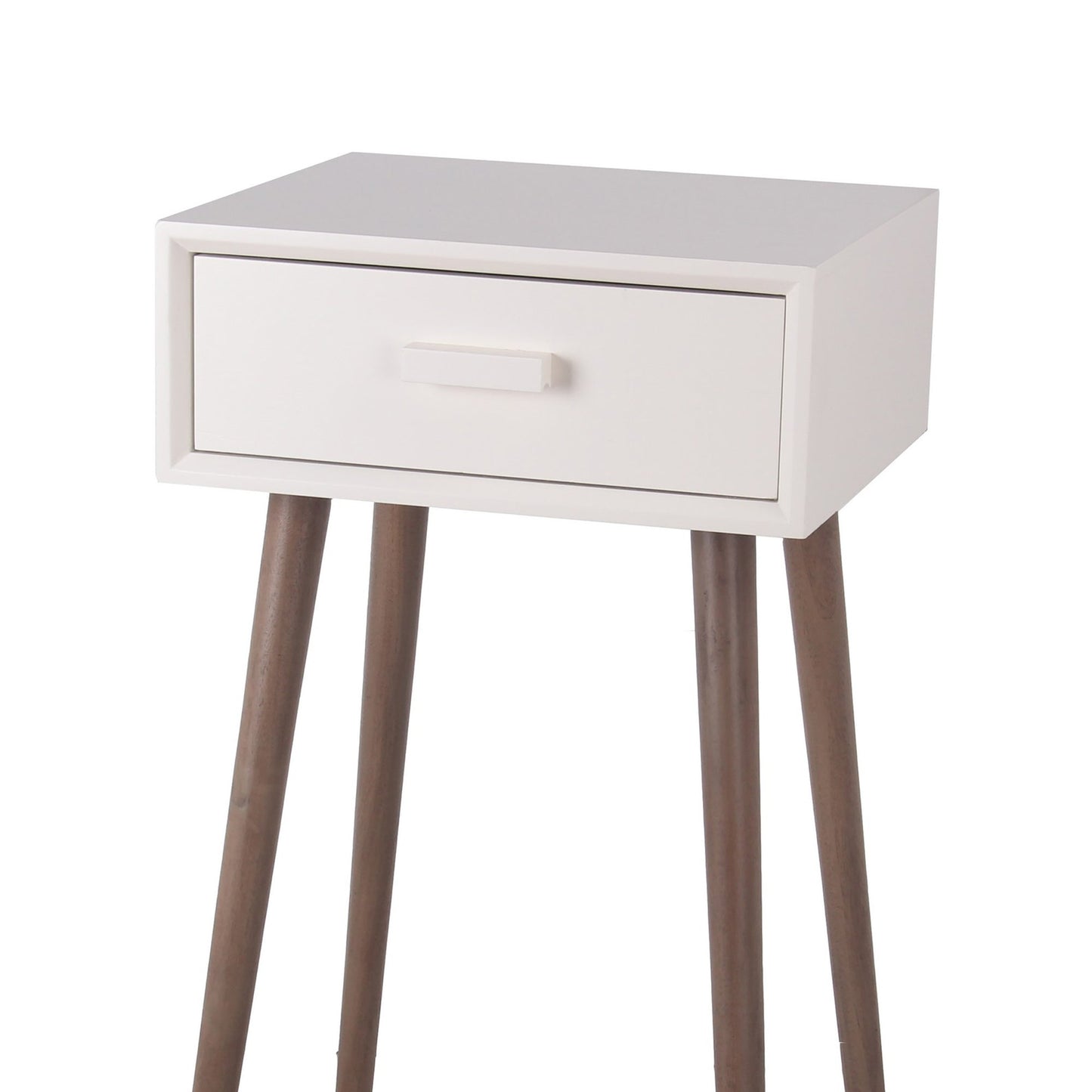 Benzara BM217920 White and Brown Mid Century Wooden 1 Drawer Accent Table With Splayed Legs