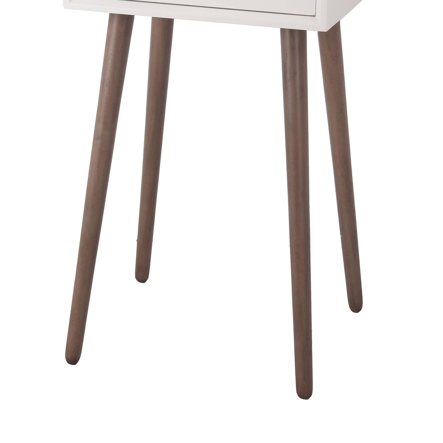 Benzara BM217920 White and Brown Mid Century Wooden 1 Drawer Accent Table With Splayed Legs