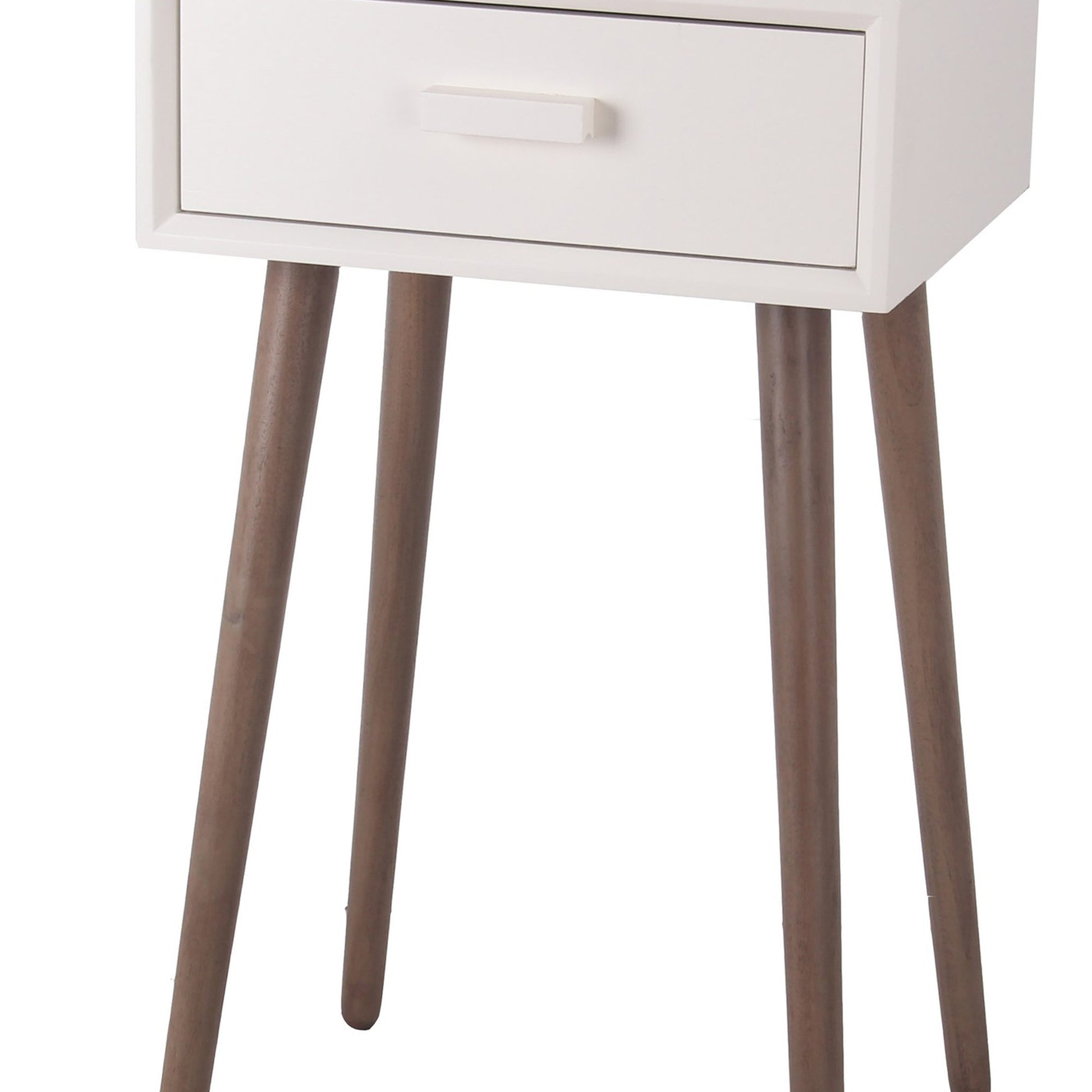 Benzara BM217920 White and Brown Mid Century Wooden 1 Drawer Accent Table With Splayed Legs