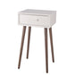 Benzara BM217920 White and Brown Mid Century Wooden 1 Drawer Accent Table With Splayed Legs