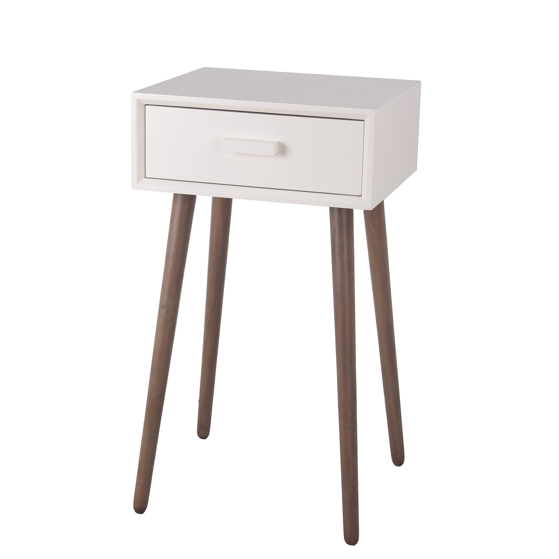 Benzara BM217920 White and Brown Mid Century Wooden 1 Drawer Accent Table With Splayed Legs