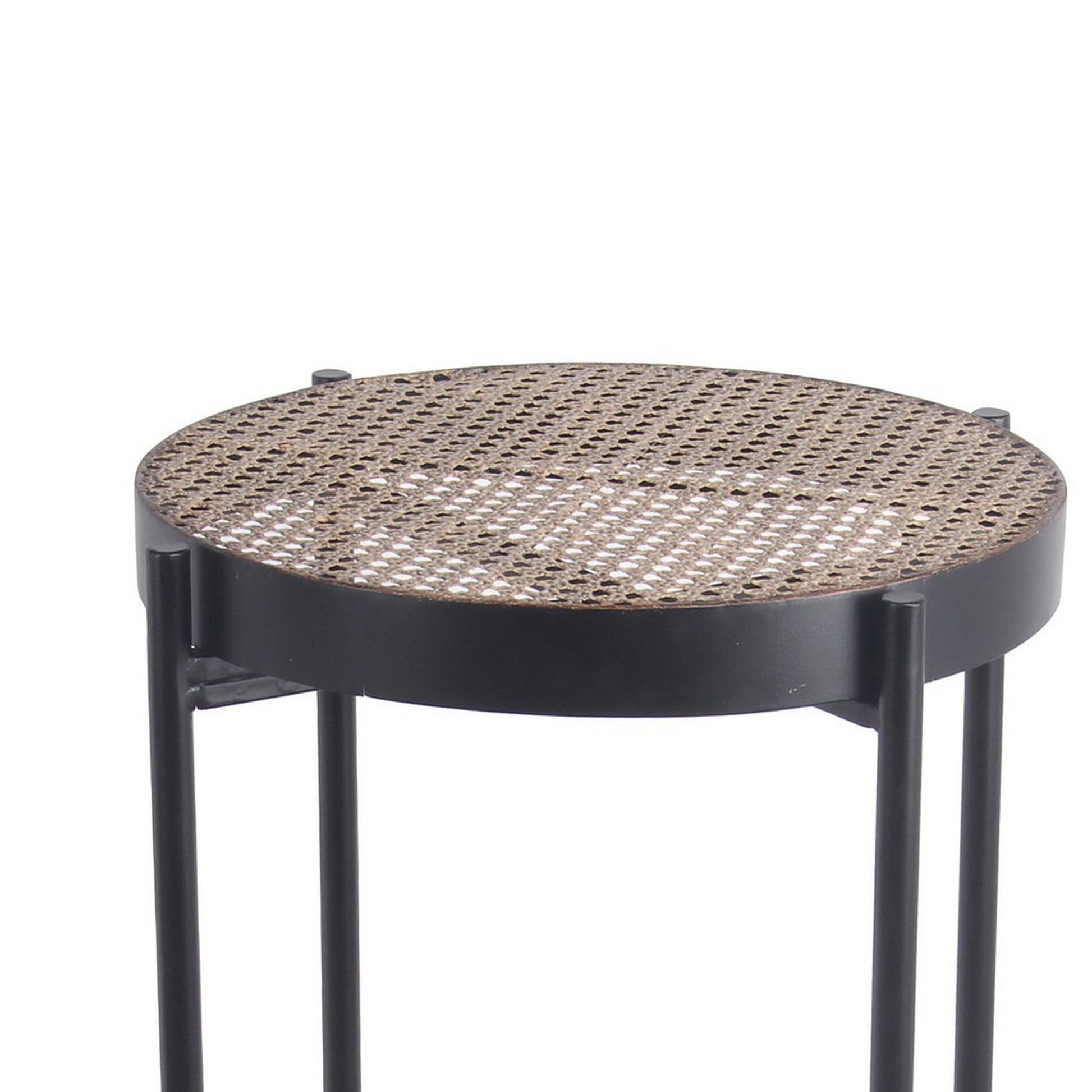 Benzara BM217924 Brown and Black Metal Accent Table With Mesh Design Shelf and Top