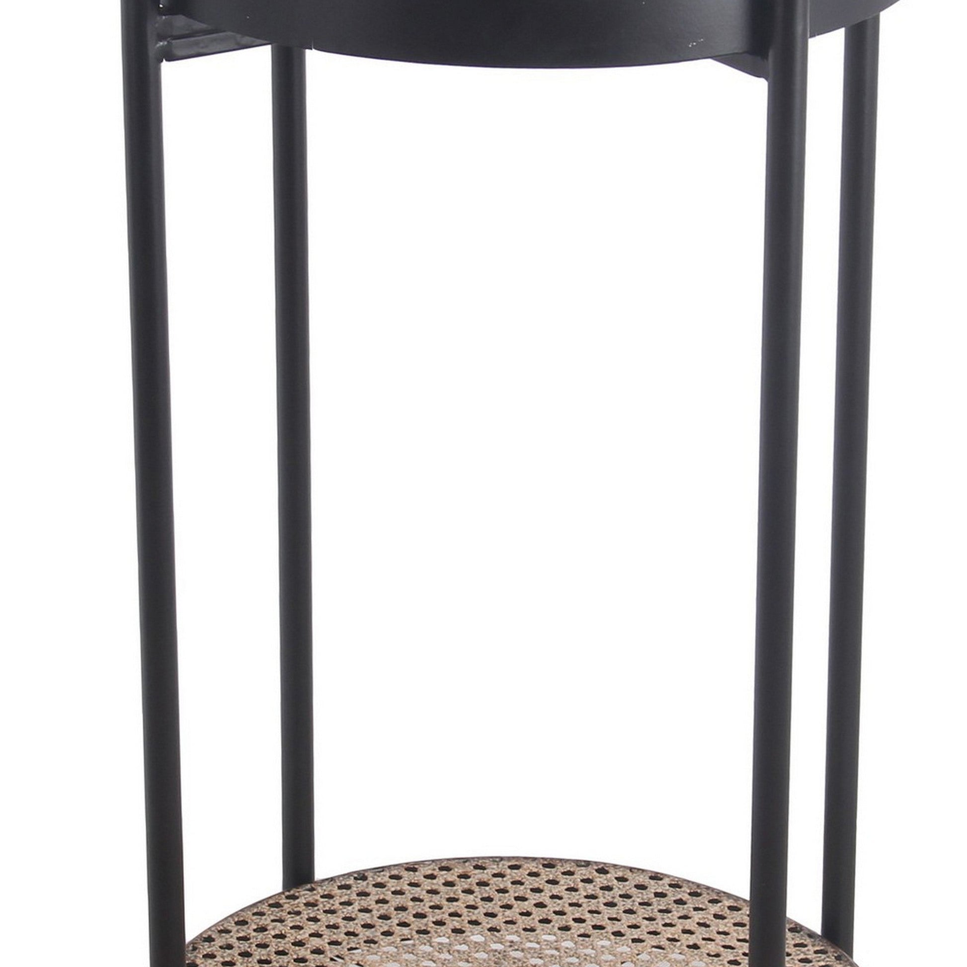 Benzara BM217924 Brown and Black Metal Accent Table With Mesh Design Shelf and Top