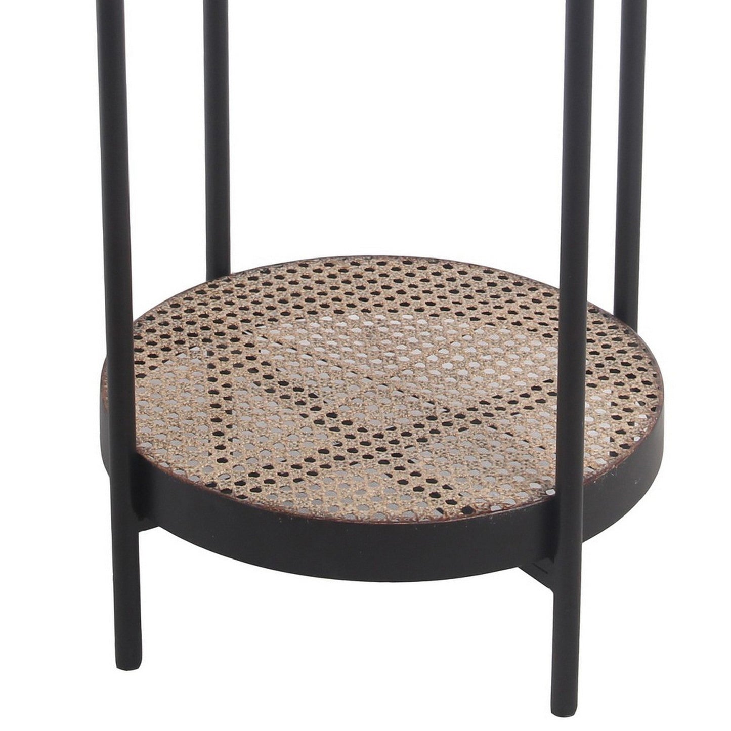 Benzara BM217924 Brown and Black Metal Accent Table With Mesh Design Shelf and Top