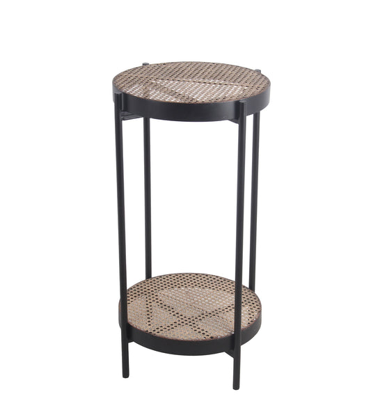 Benzara BM217924 Brown and Black Metal Accent Table With Mesh Design Shelf and Top