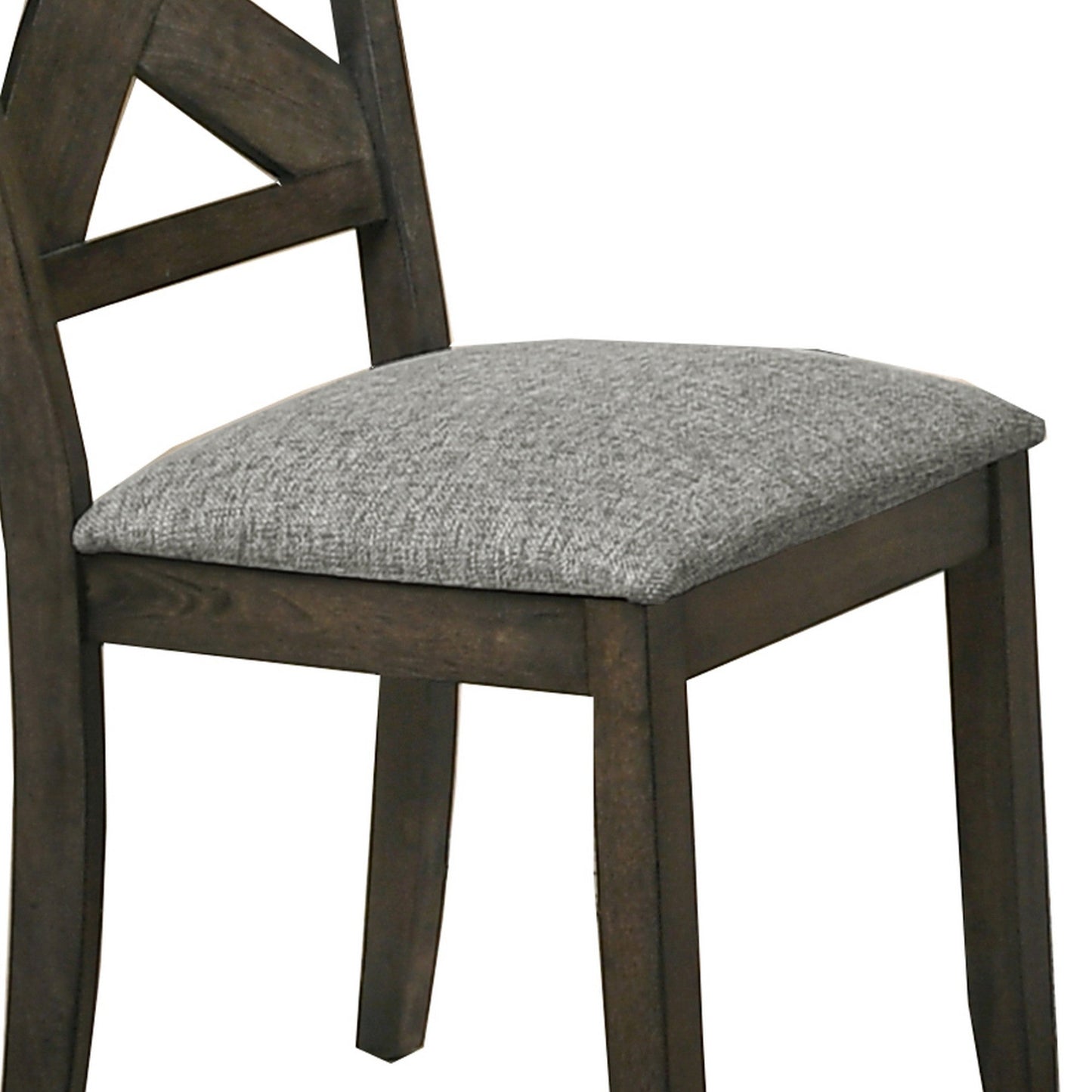 Benzara BM218003 Brown and Gray Wooden Side Chair With Fabric Upholstered Seat, Set of 2