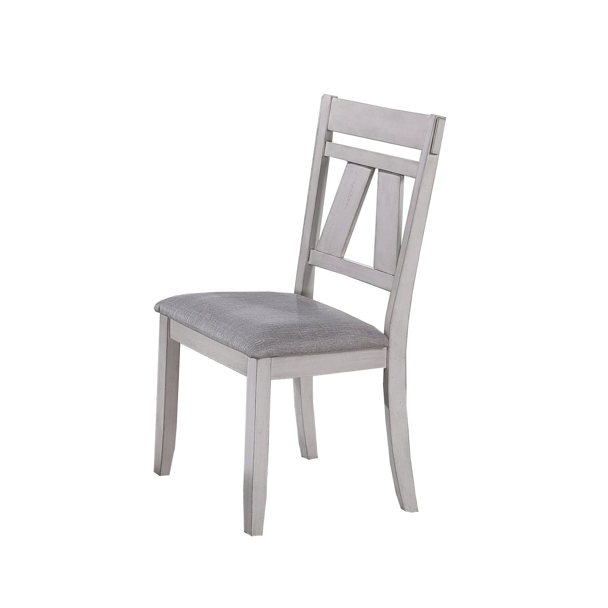 Benzara BM218004 White and Gray Wooden Side Chair With Fabric Upholstered Seat, Set of 2