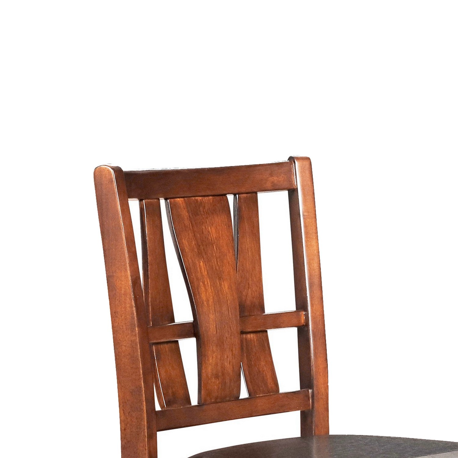 Benzara BM218106 Brown and Black Bulged Wooden Backrest Counter Chair With Leatherette Seat