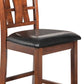 Benzara BM218106 Brown and Black Bulged Wooden Backrest Counter Chair With Leatherette Seat