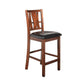 Benzara BM218106 Brown and Black Bulged Wooden Backrest Counter Chair With Leatherette Seat