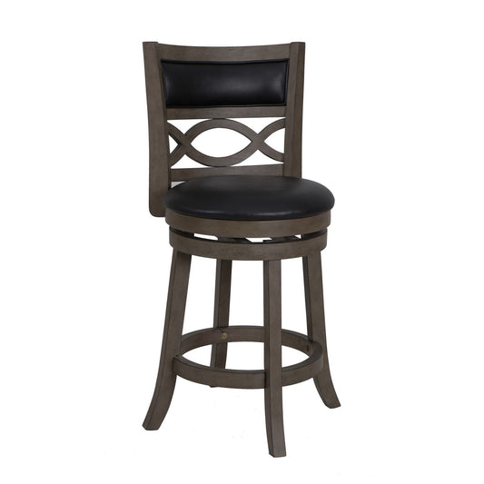 Benzara BM218143 Gray and Black Curved Lattice Back Counter Stool With Leatherette Seat