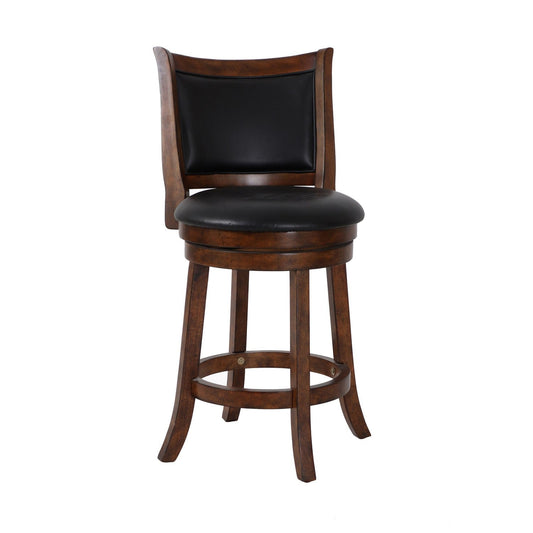 Benzara BM218144 Brown and Black Curved Swivel Counter Stool With Leatherette Padded Seating