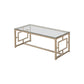 Benzara BM219600 Silver and Clear Tempered Glass Top Coffee Table With Lattice Cut Outs