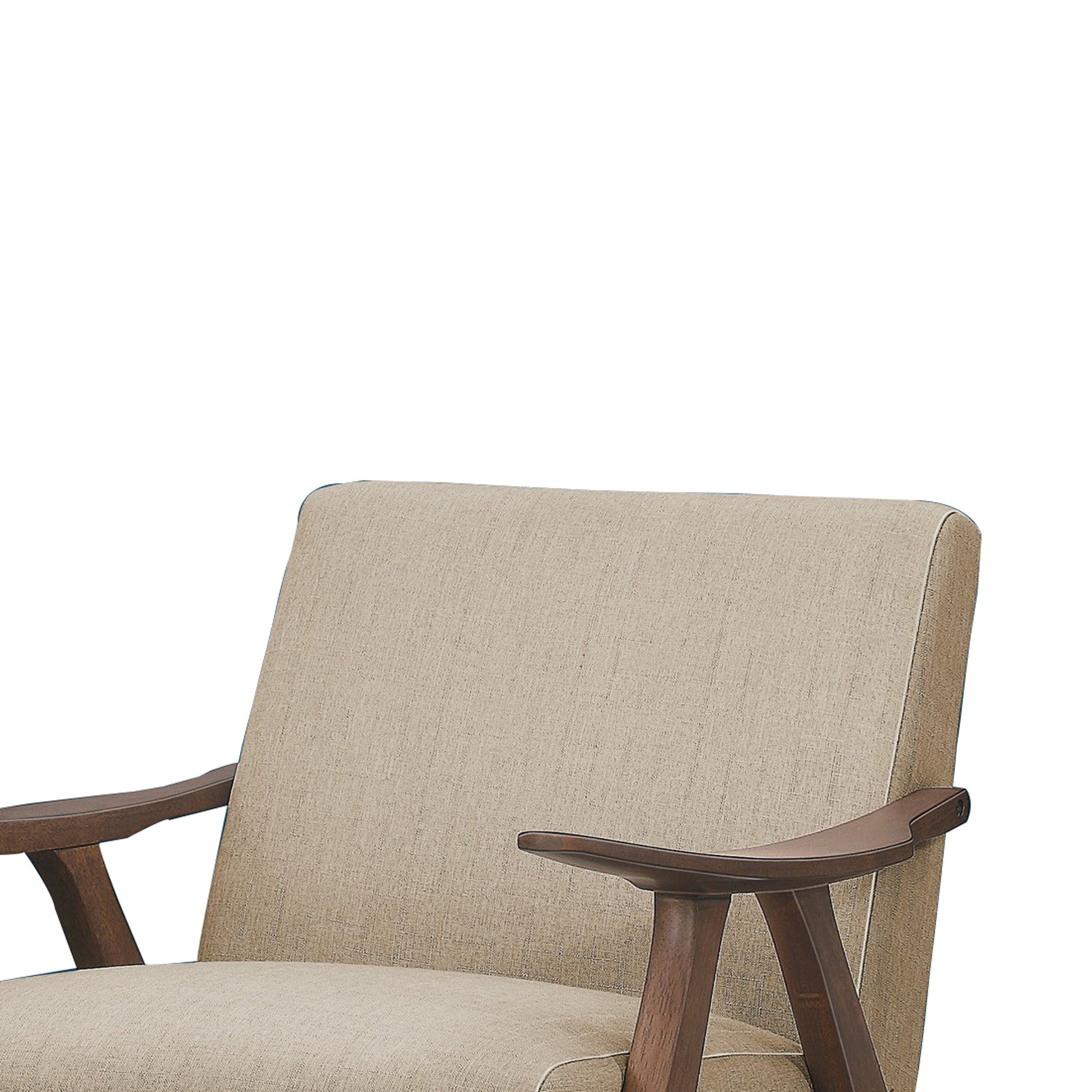 Benzara BM219772 Light Brown Fabric Upholstered Accent Chair With Curved Armrests