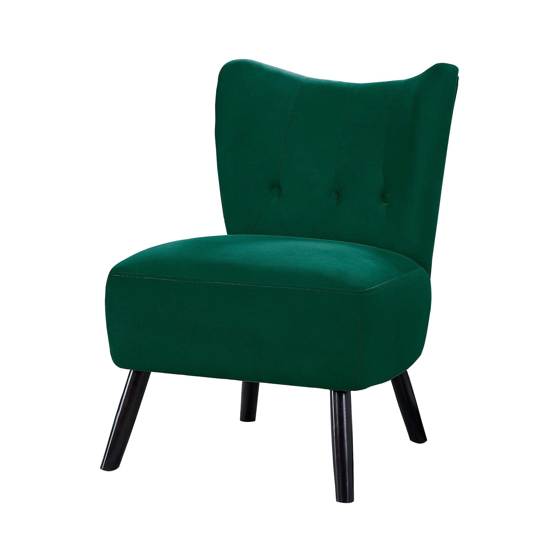 Benzara BM219777 Green Upholstered Armless Accent Chair With Flared Back and Button Tufting