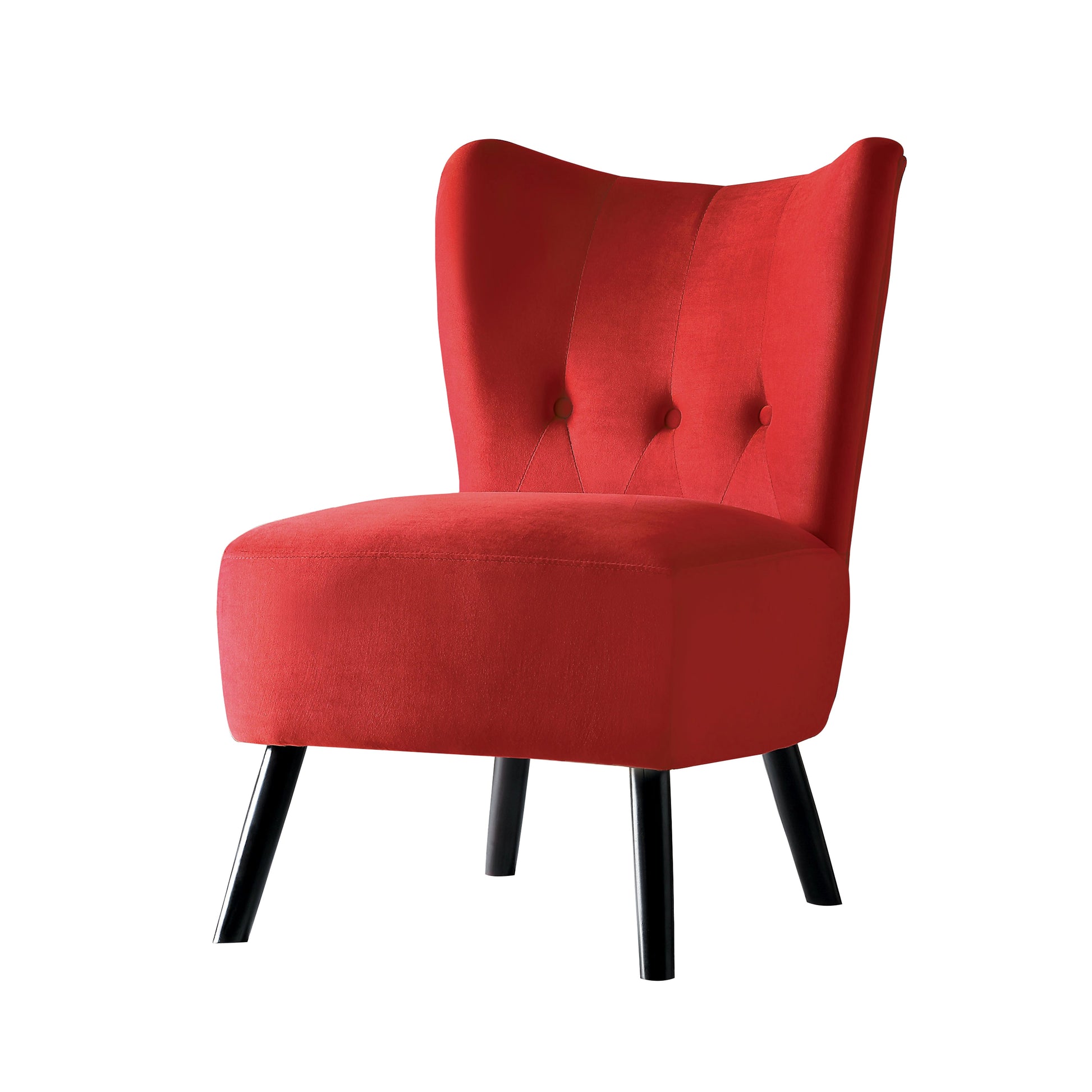 Benzara BM219779 Red Upholstered Armless Accent Chair With Flared Back and Button Tufting