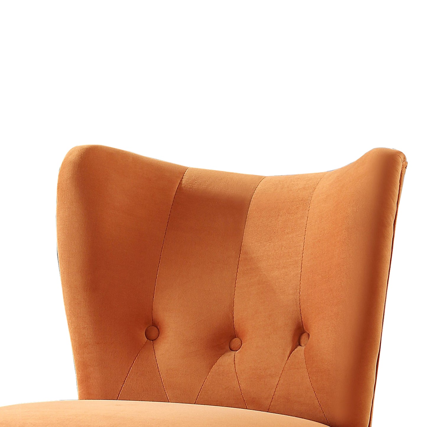 Benzara BM219780 Orange Upholstered Armless Accent Chair With Flared Back and Button Tufting