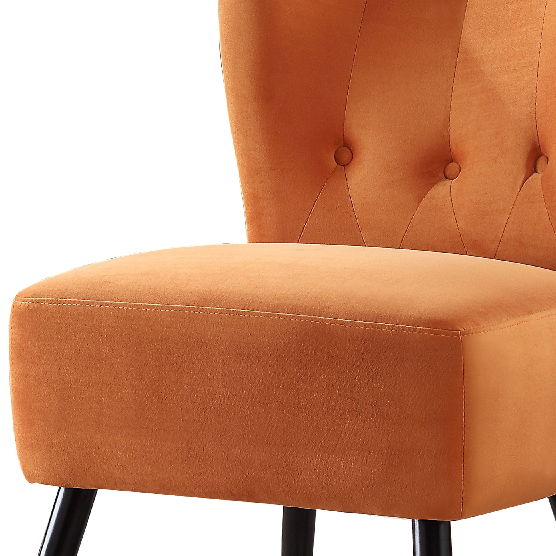 Benzara BM219780 Orange Upholstered Armless Accent Chair With Flared Back and Button Tufting