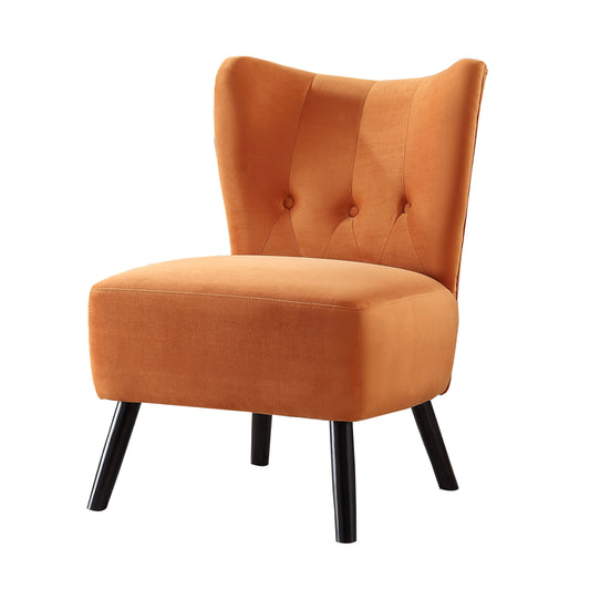 Benzara BM219780 Orange Upholstered Armless Accent Chair With Flared Back and Button Tufting