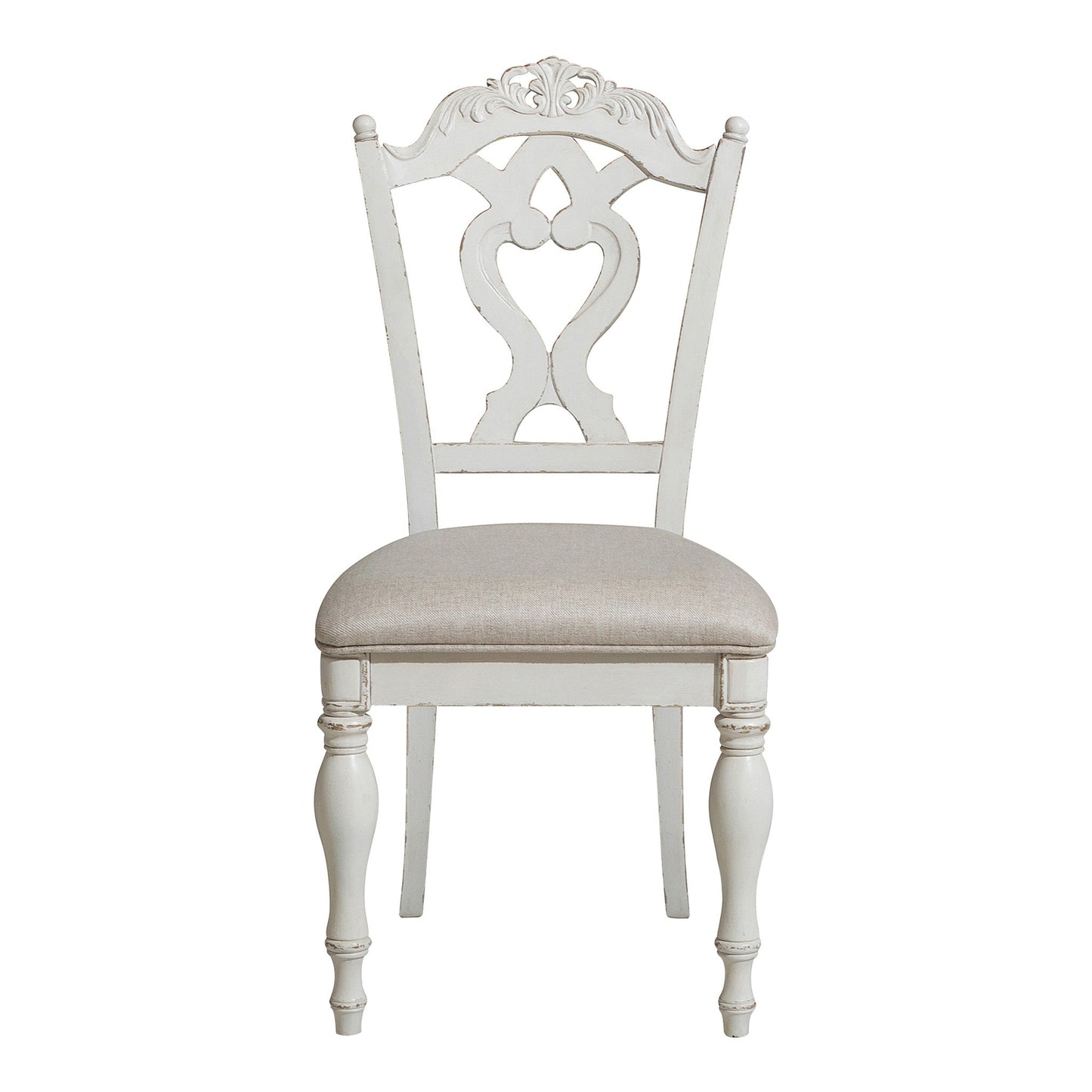 Benzara BM219788 Antique White Victorian Style Writing Desk Chair With Engraved Backrest