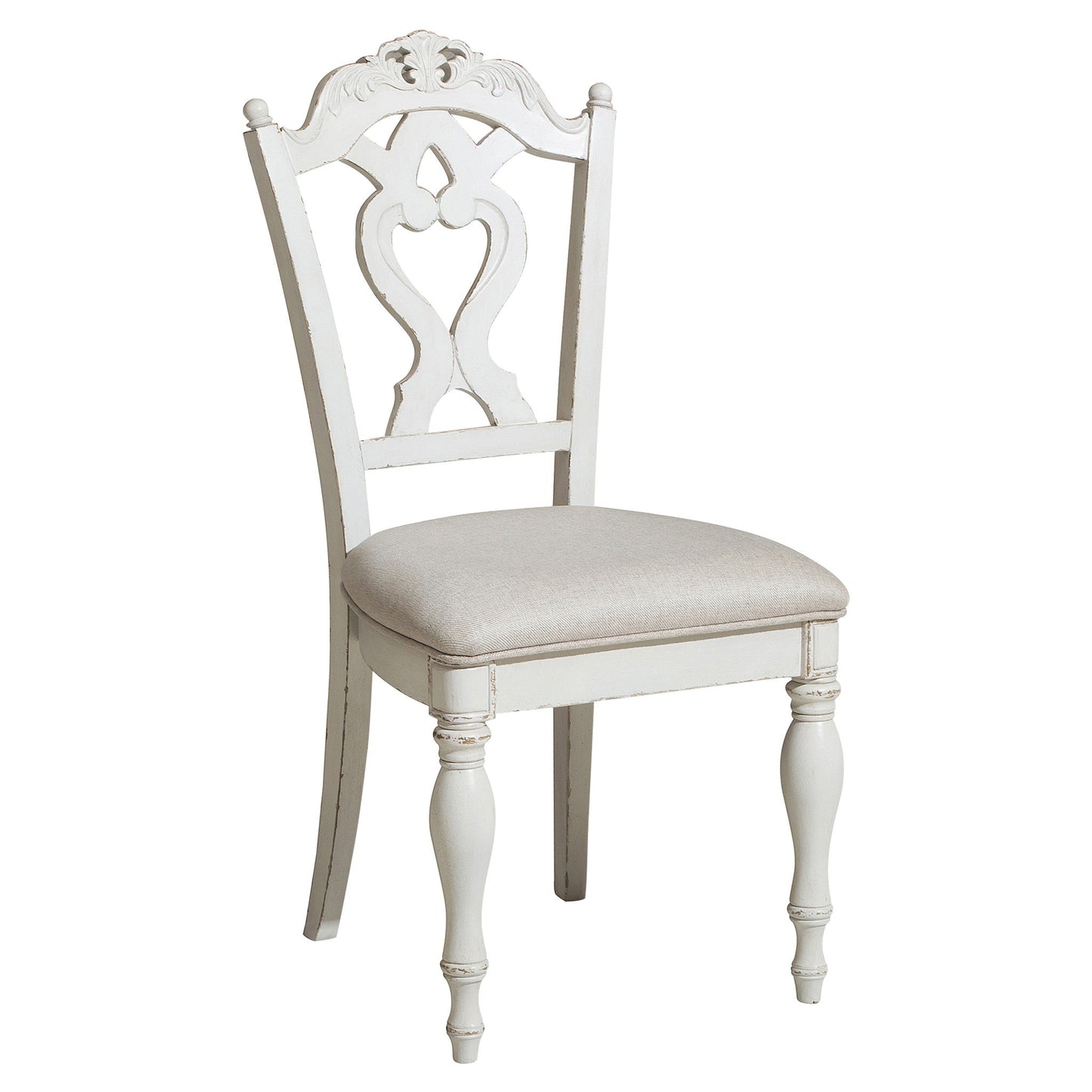 Benzara BM219788 Antique White Victorian Style Writing Desk Chair With Engraved Backrest