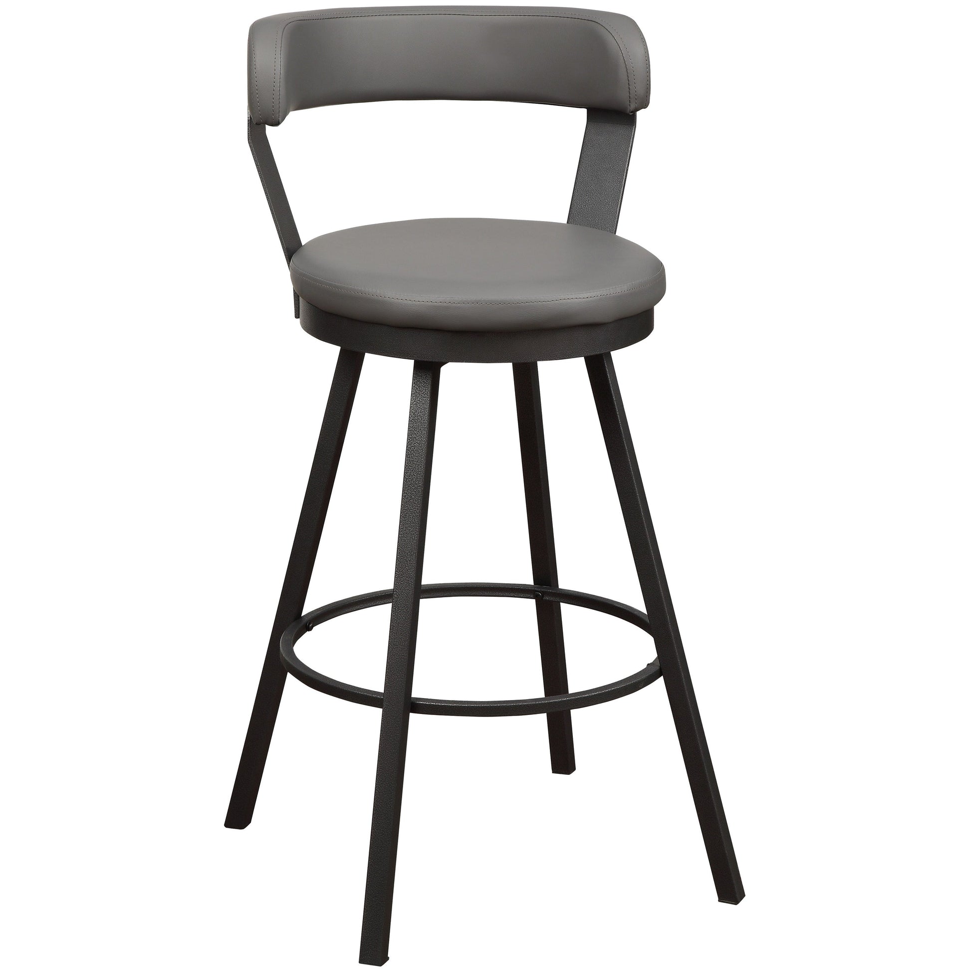 Benzara BM219936 Light Gray Leatherette Pub Chair With Curved Design Open Backrest, Set of 2