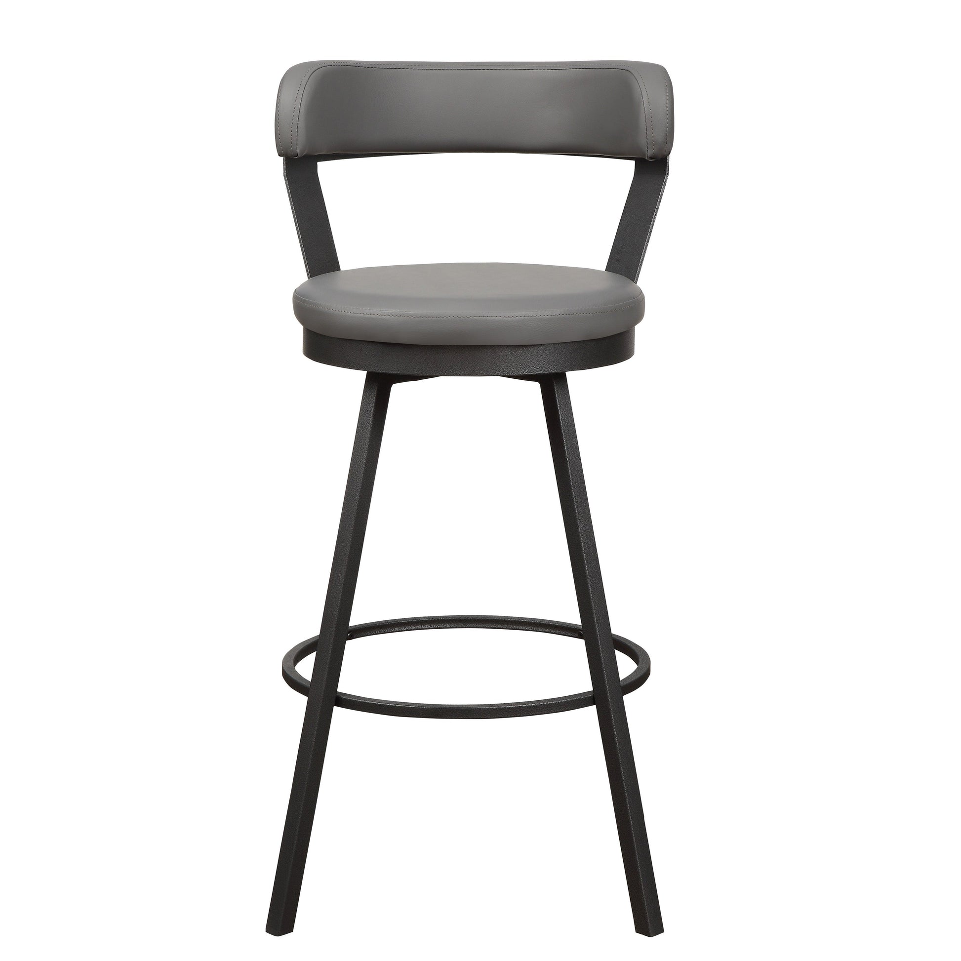 Benzara BM219936 Light Gray Leatherette Pub Chair With Curved Design Open Backrest, Set of 2