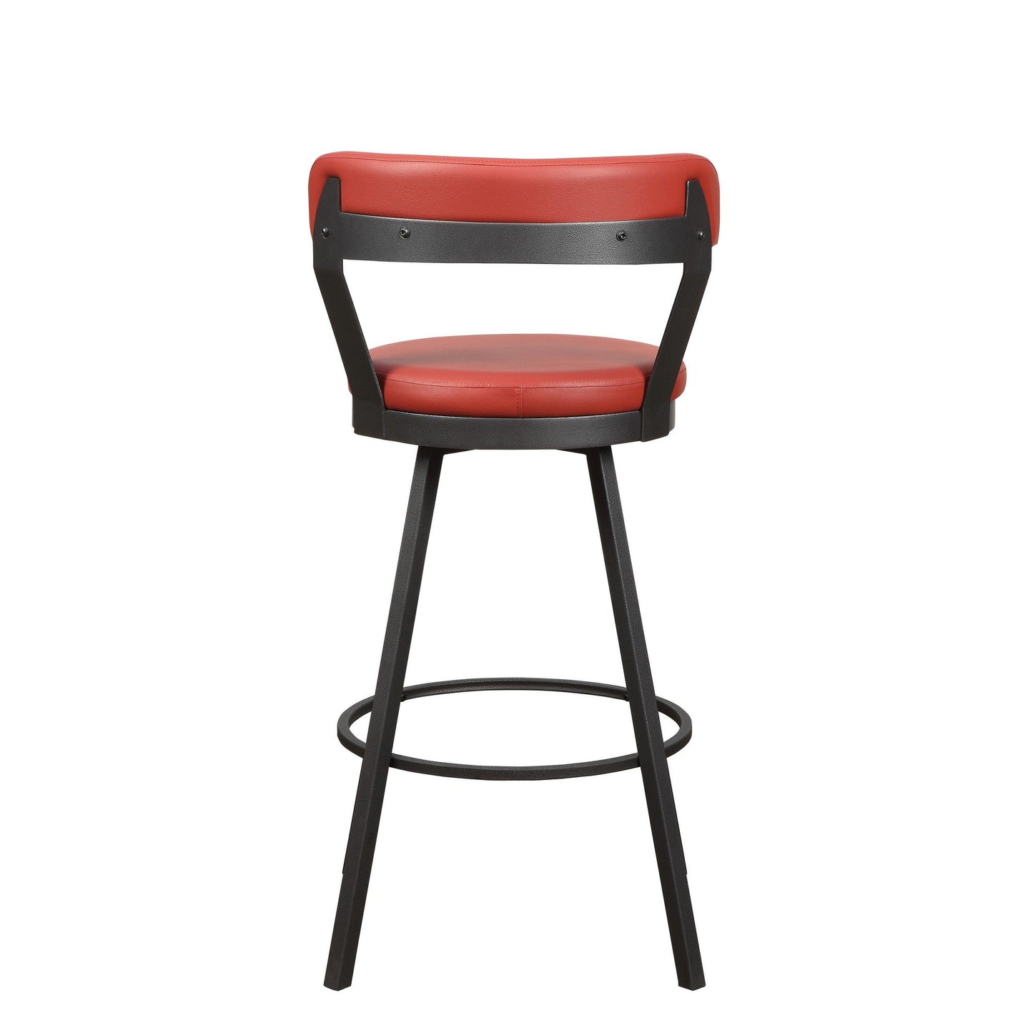 Benzara BM219937 Red Leatherette Pub Chair With Curved Design Open Backrest, Set of 2