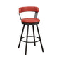 Benzara BM219937 Red Leatherette Pub Chair With Curved Design Open Backrest, Set of 2