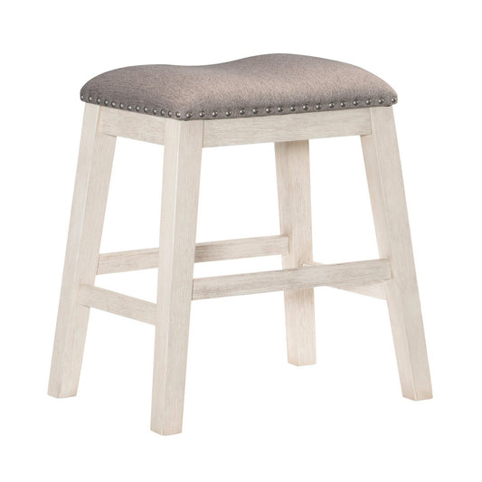 Benzara BM219952 White Fabric Padded Counter Height Stool With Nailhead Trim, Set of 2