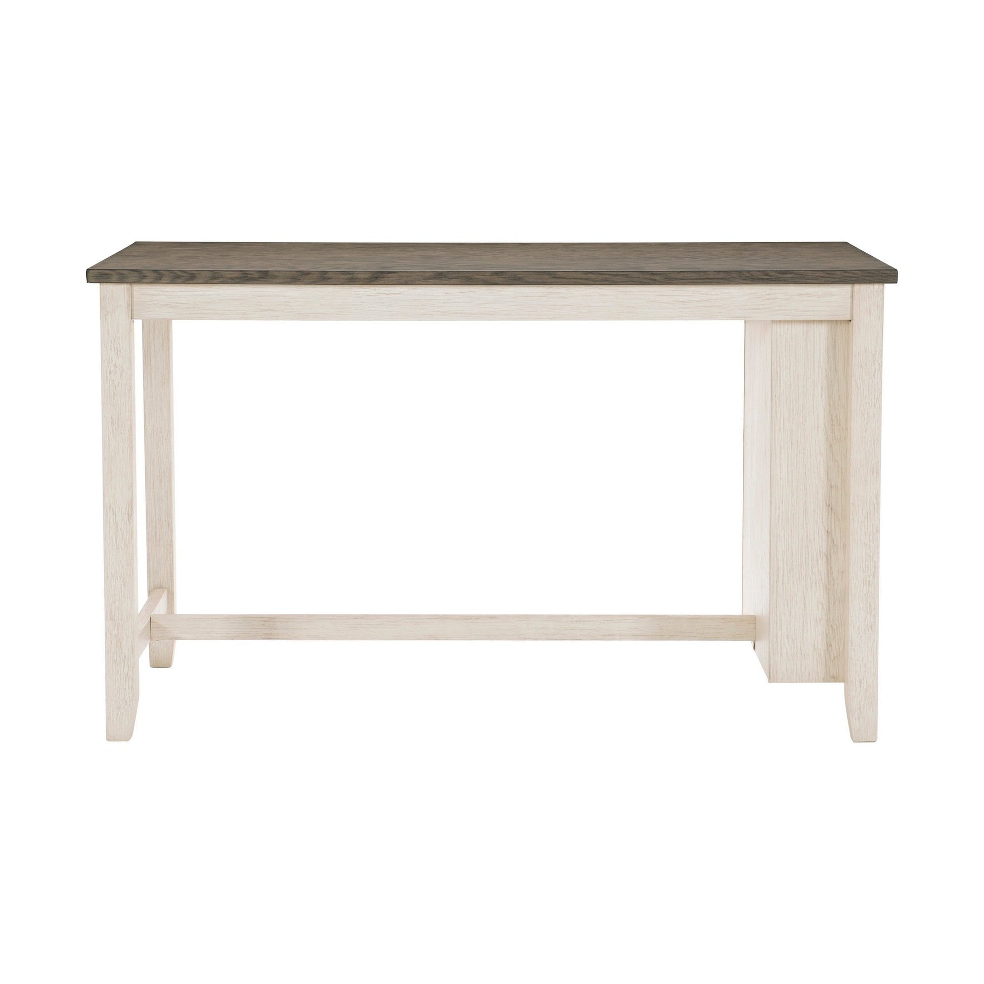 Benzara BM219953 Wooden Counter Height Table With 3 Shelves, Antique White and Gray