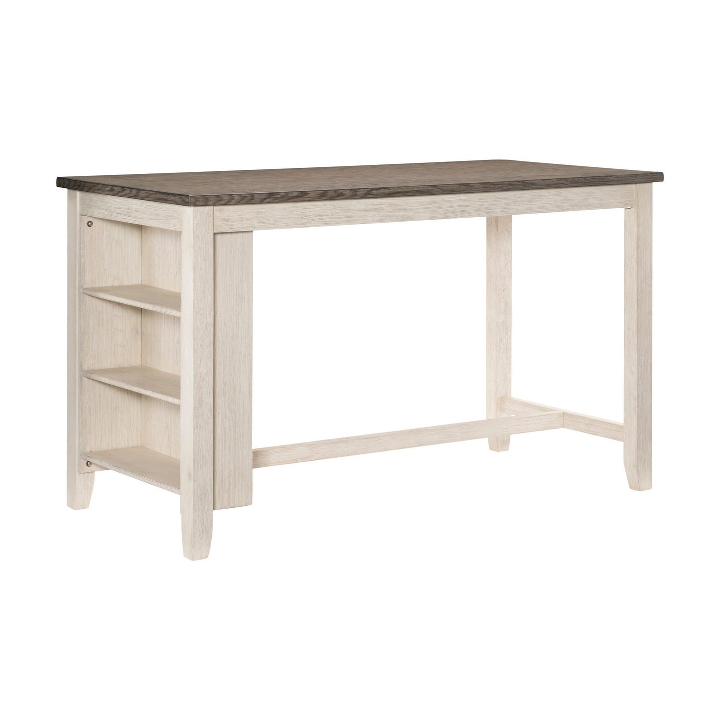 Benzara BM219953 Wooden Counter Height Table With 3 Shelves, Antique White and Gray