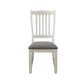 Benzara BM219966 Antique White Wooden Side Chair With Flared Design Slatted Back, Set of 2