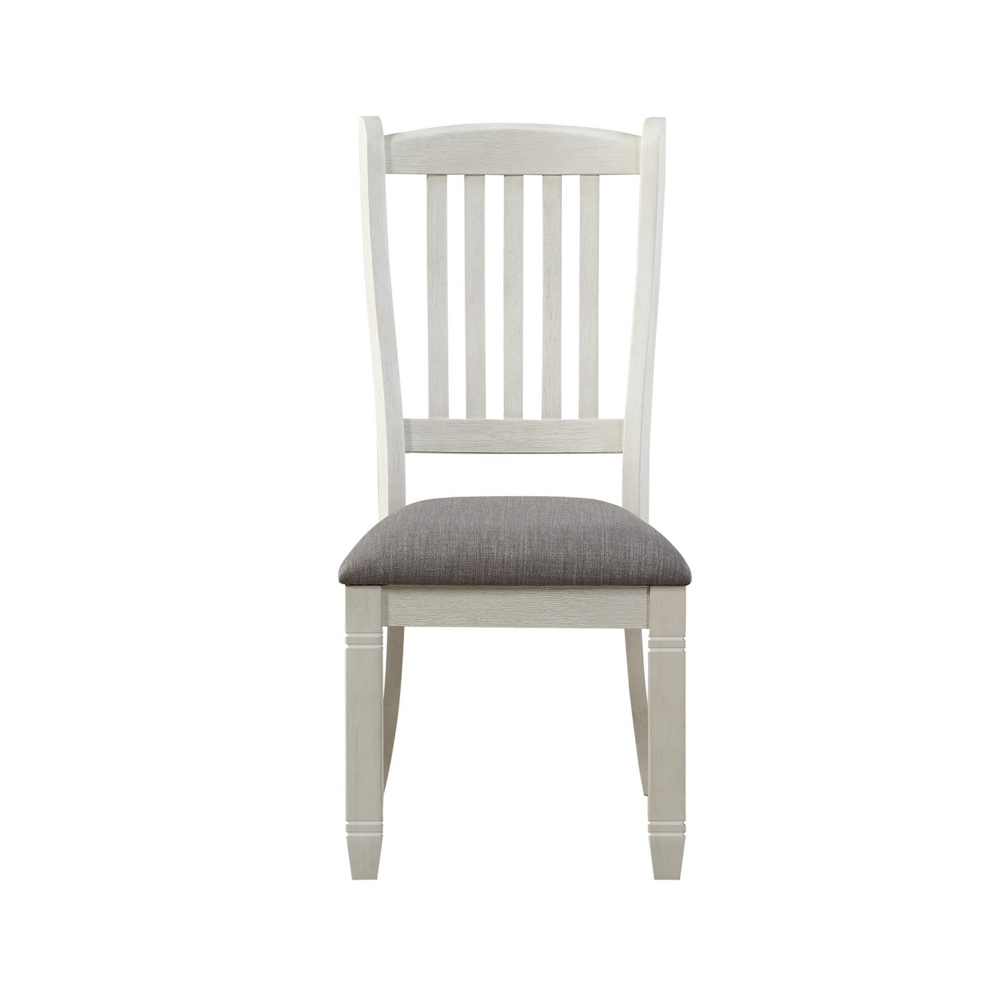 Benzara BM219966 Antique White Wooden Side Chair With Flared Design Slatted Back, Set of 2