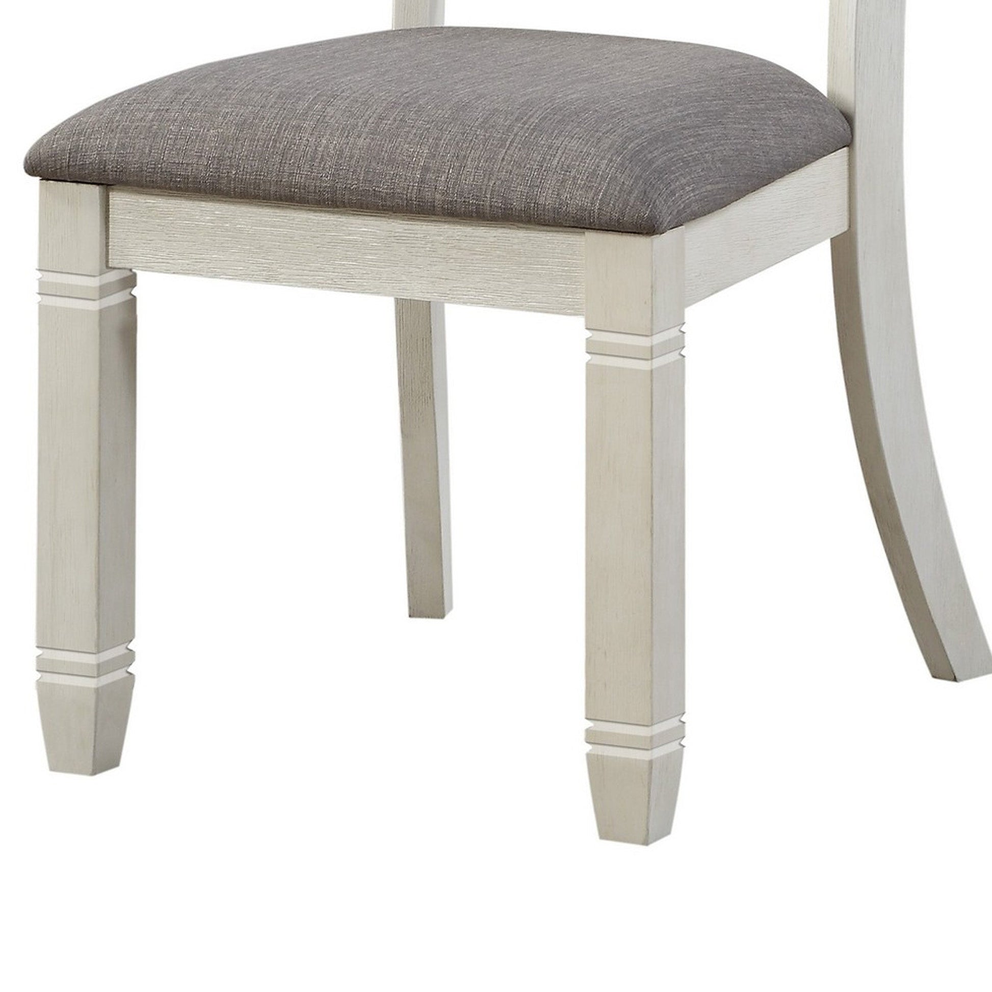 Benzara BM219966 Antique White Wooden Side Chair With Flared Design Slatted Back, Set of 2