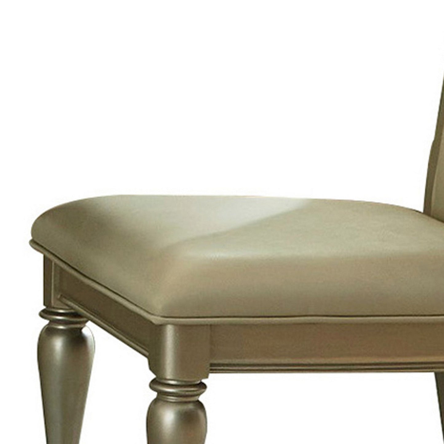 Benzara BM219999 Gold Wooden Side Chair With Crystal Tufted Leatherette Backrest